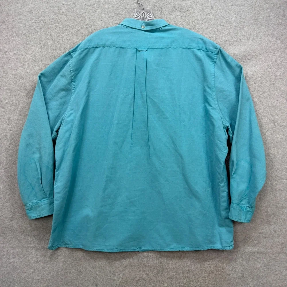 Carbon 2 Cobalt Shirt Mens XXL Teal Silk Linen Cotton Long Sleeve Button Up - Picture 3 of 9
